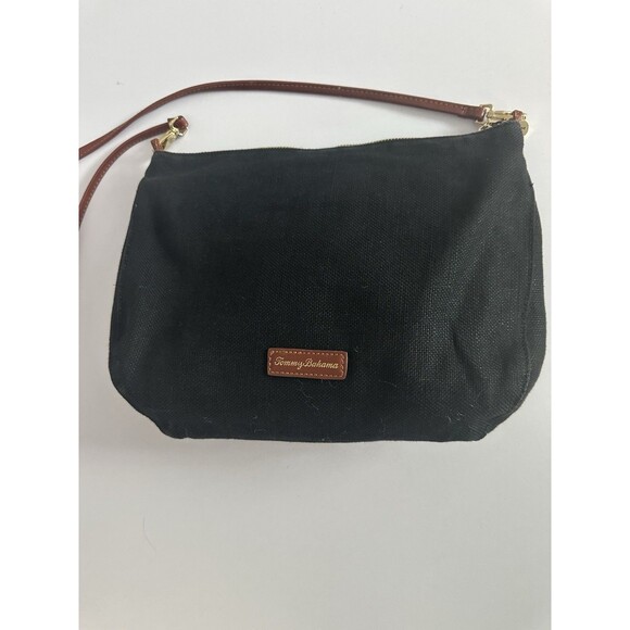Tommy Bahama Black Linen Crossbody Bag Beige Outer Pocket Shoulder Bag Purse EUC - Picture 3 of 14